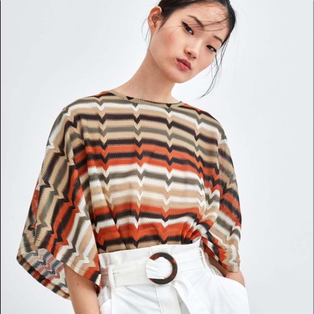Zara Top with wide short sleeve  Small boho style